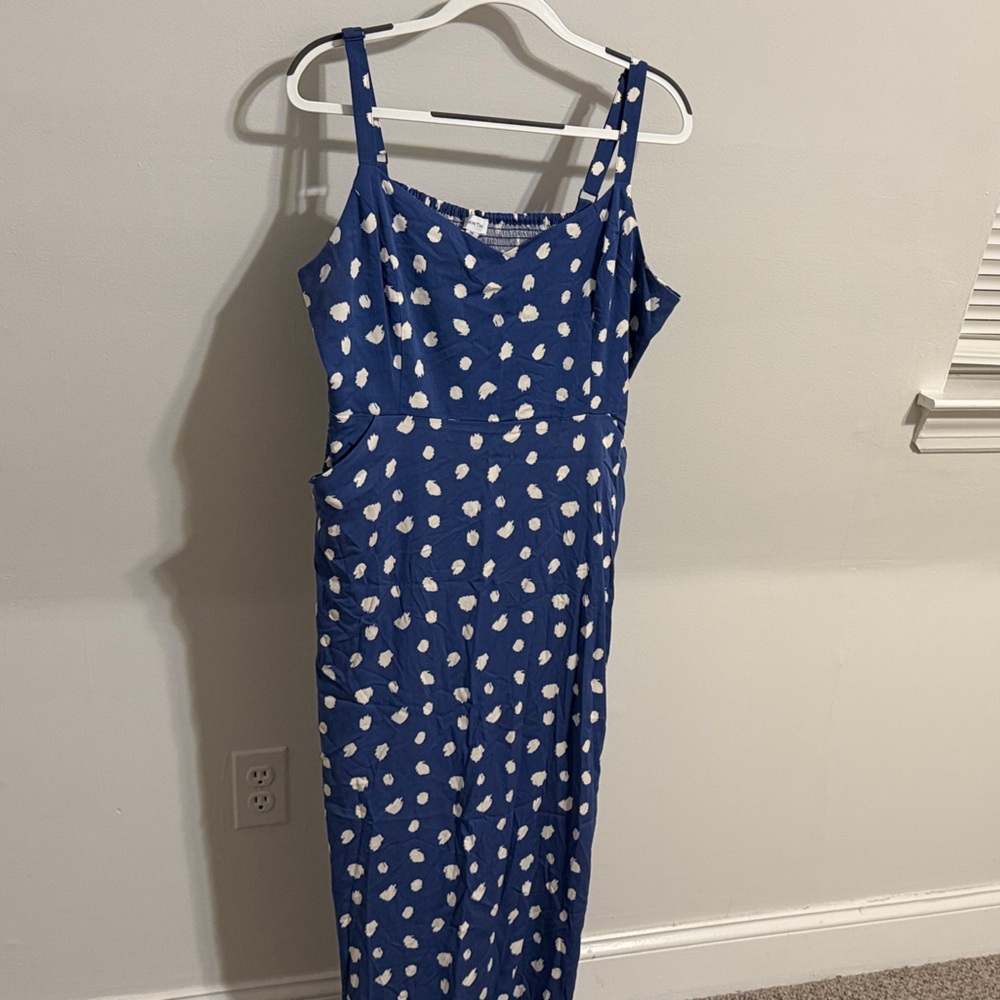 Blue Polka Dot Spaghetti Strap Dress